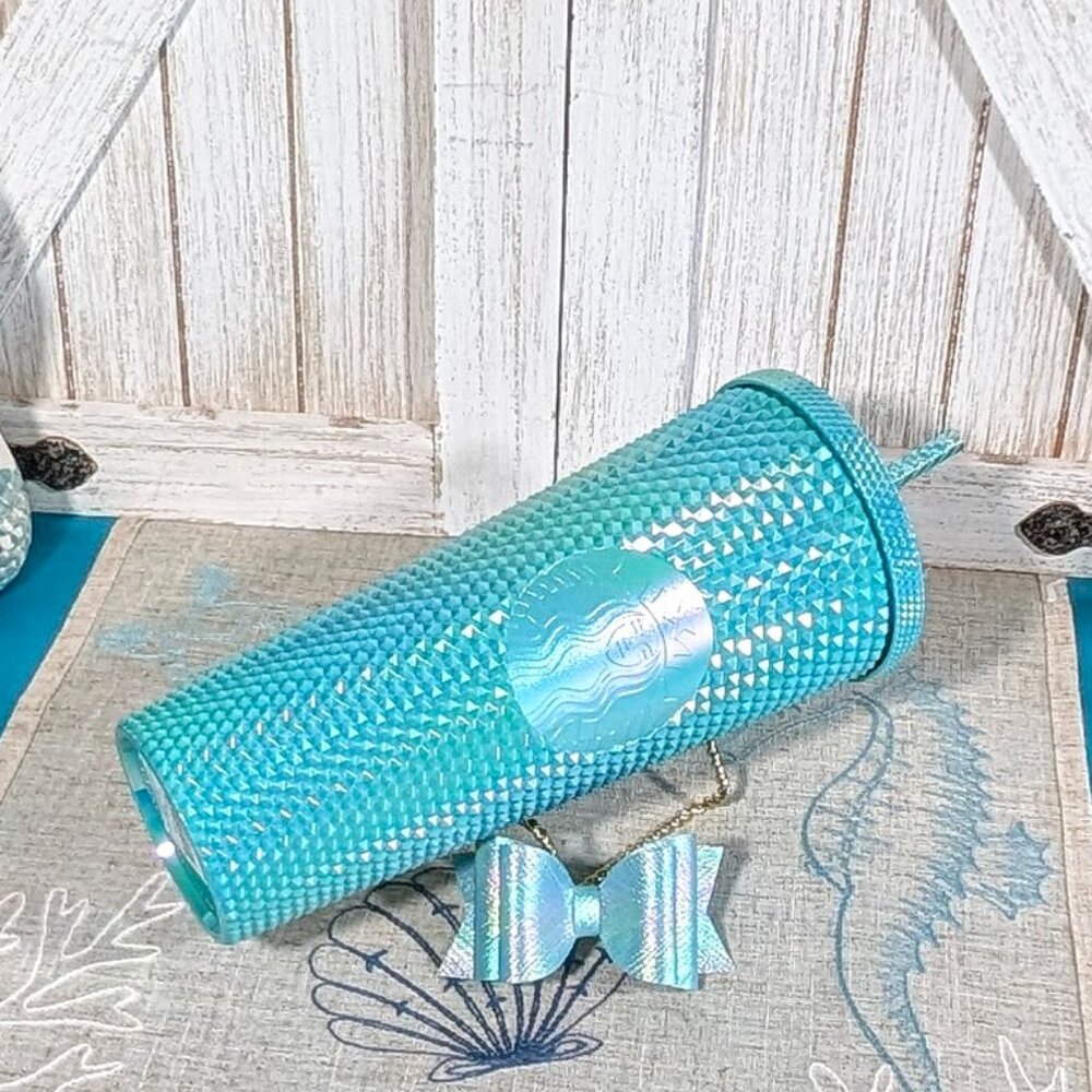 NWT Starbucks - Turquoise aka Blue Summer Bling Studded Venti - Indonesia  w/Bow - Picture 5 of 6